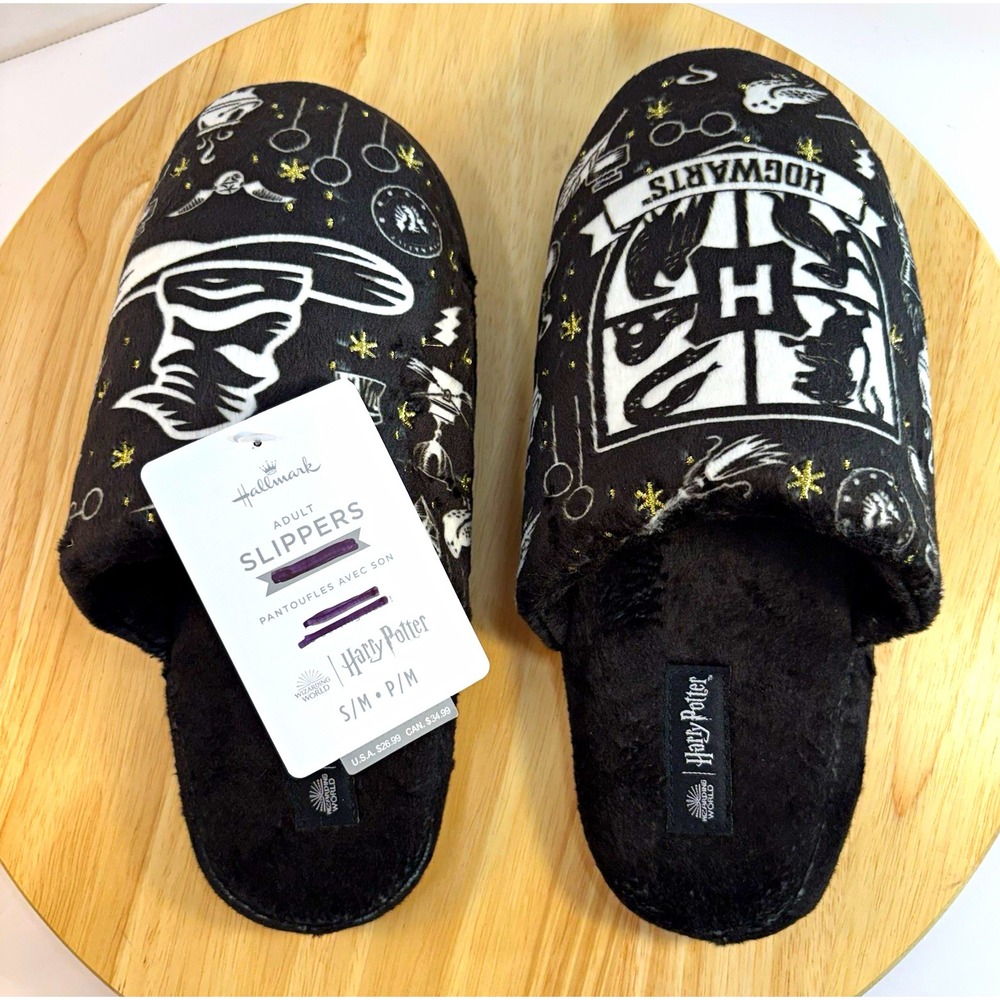 Hallmark Harry Potter Hogwarts Adult Slippers Black S/M Fantasy Genre No Sound